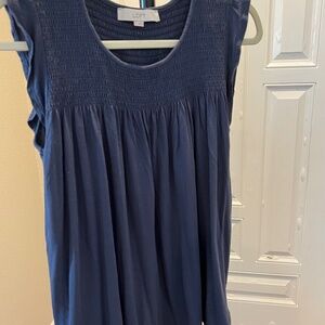 LOFT Women's Cap-Sleeve Blue Top, Size Small